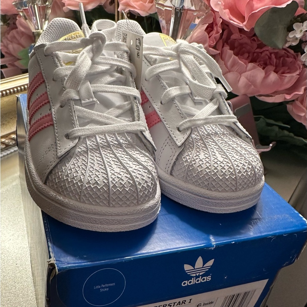 Adidas Kids Superstar Shoes - White and Pink